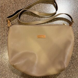 BeBe Crossbody Bag- Taupe Faux Leather, Gold Hardware